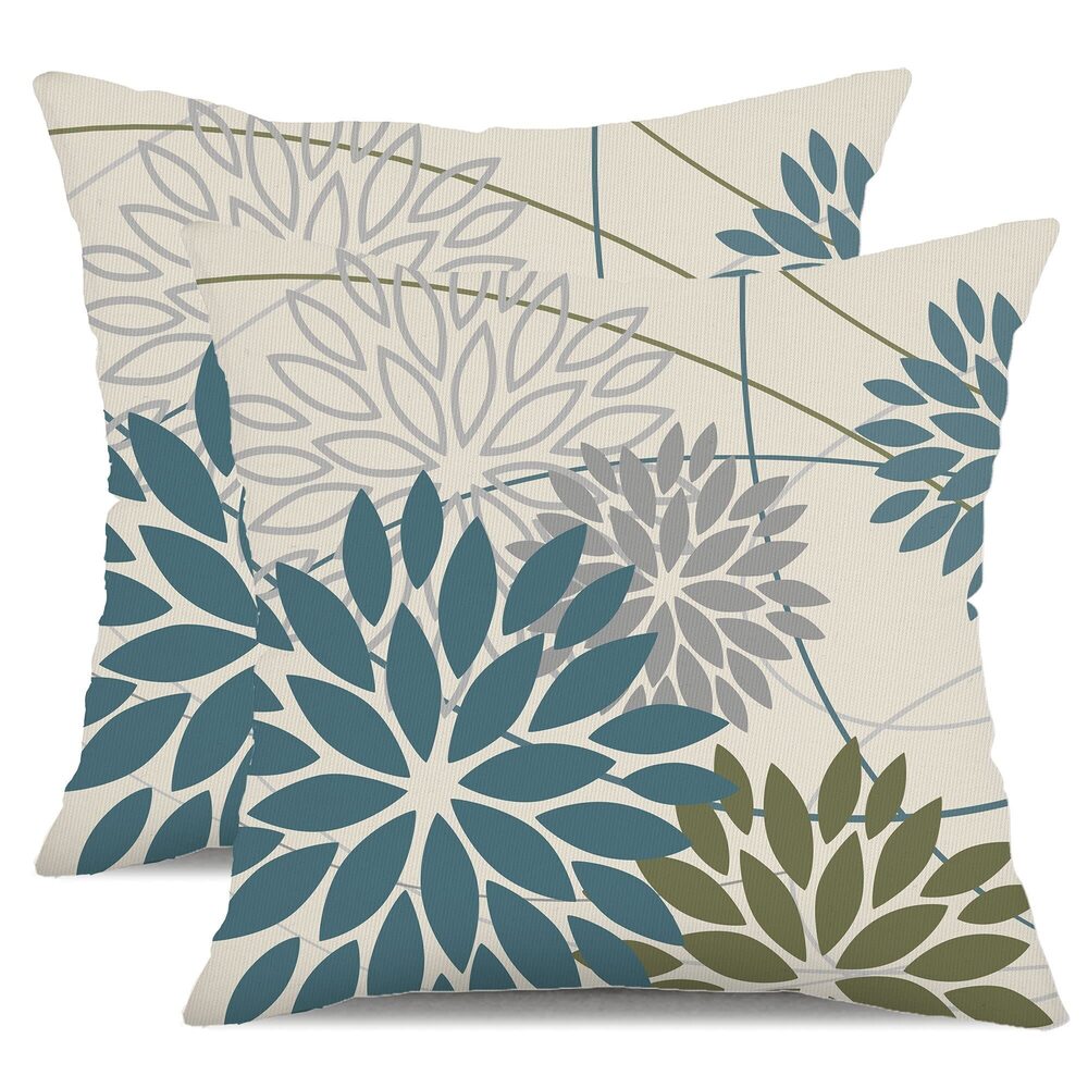 2012 Blue Army Green Outdoor Pillow Covers Set of 2 20X20 Inch Teal Floral